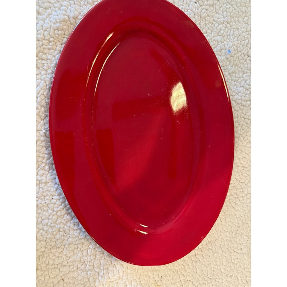 Tracy Porter Jolly Ol' Snowy Red Oval Serving Platter Christmas China 16 Inch